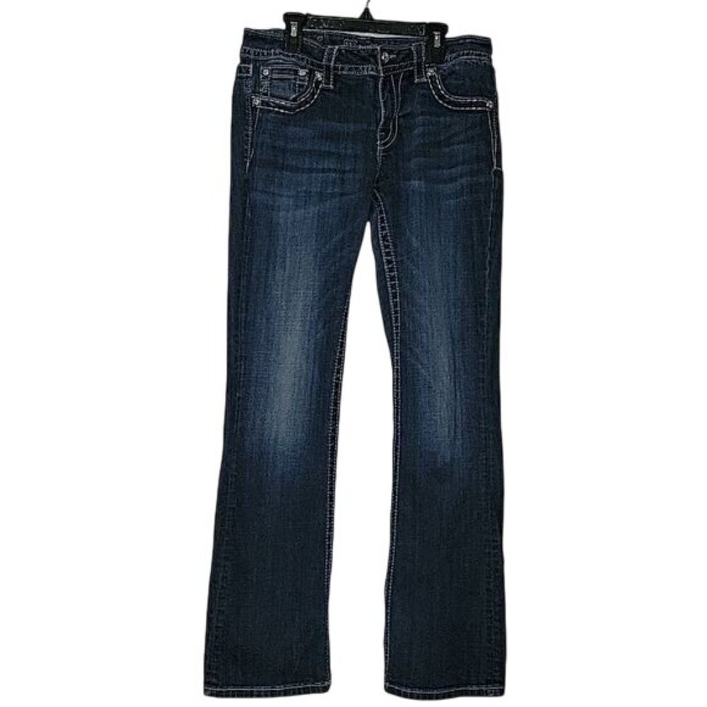 MISS ME Womens Mid-Rise Bootcut Jeans Rhinestone Embellished Pockets 30 Denim